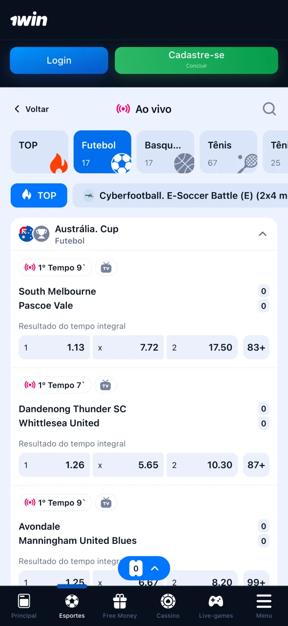 Faça apostas em esportes no aplicativo oficial 1Win.