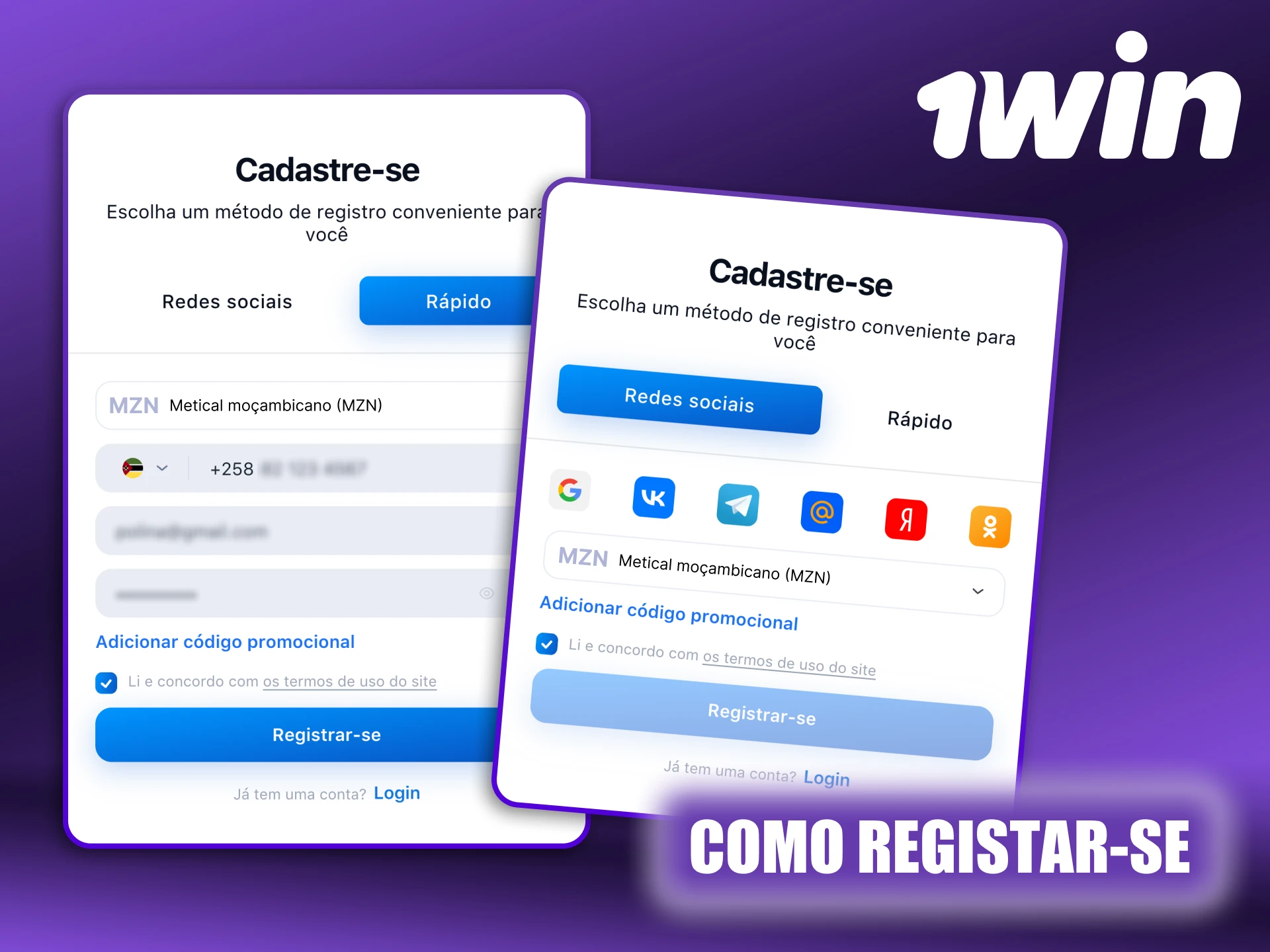 Saiba como se registrar por meio do aplicativo 1Win.