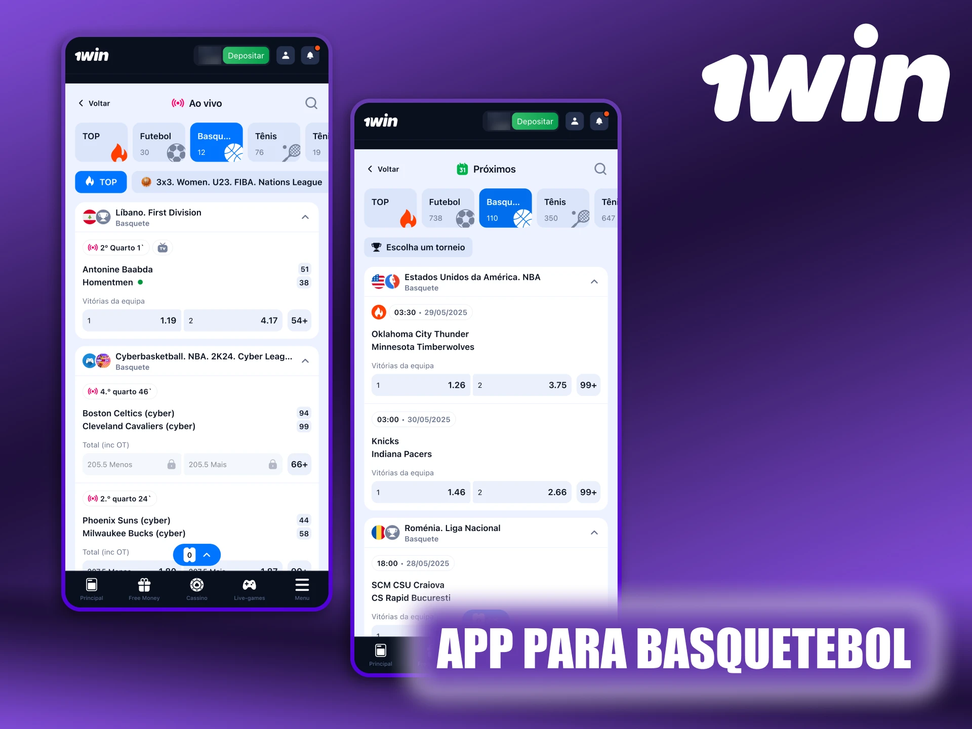 Pode obter benefícios com a aplicação de basquetebol 1Win.