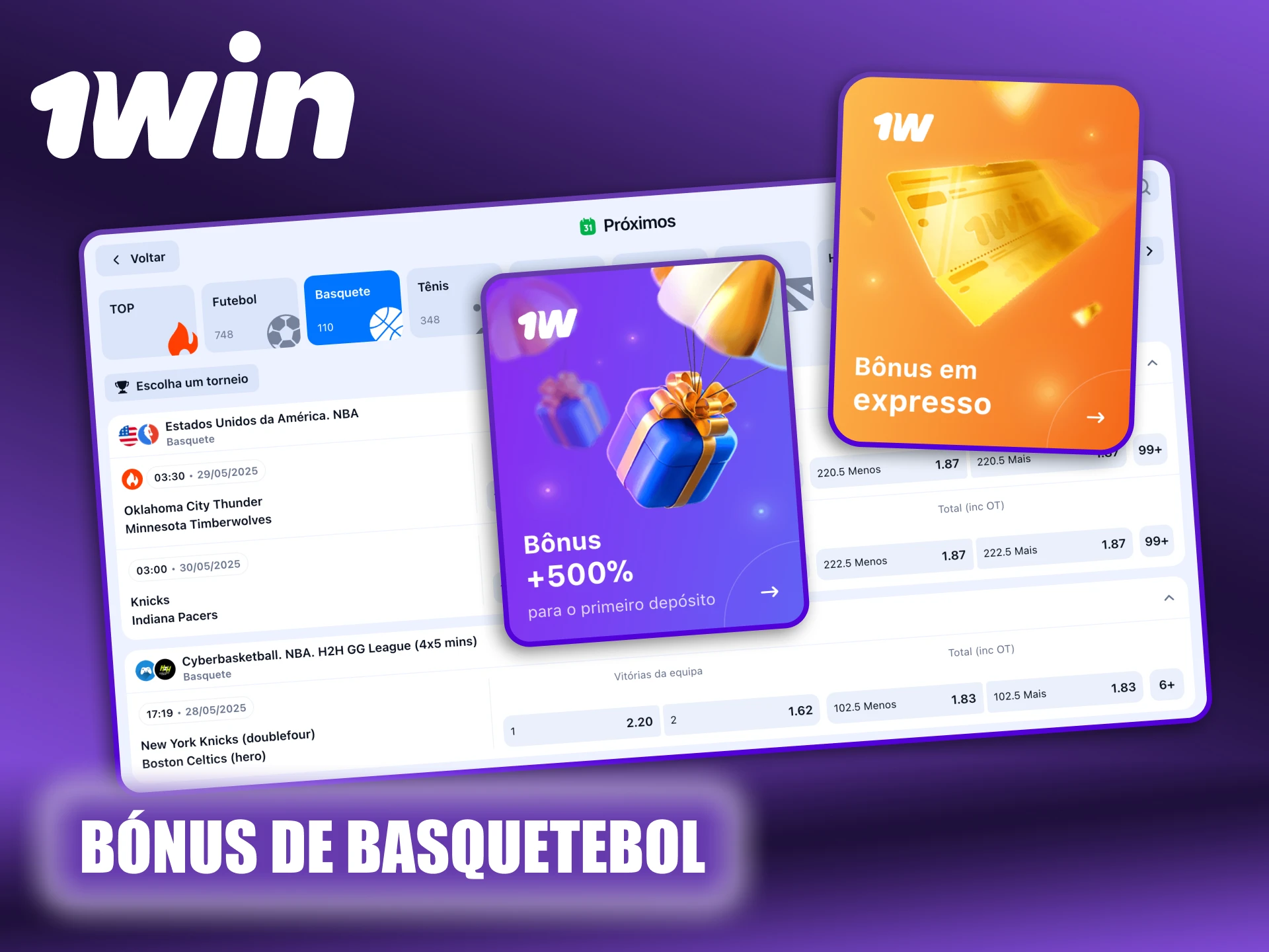 Desfrute de vários bónus 1Win para apostas em basquetebol.