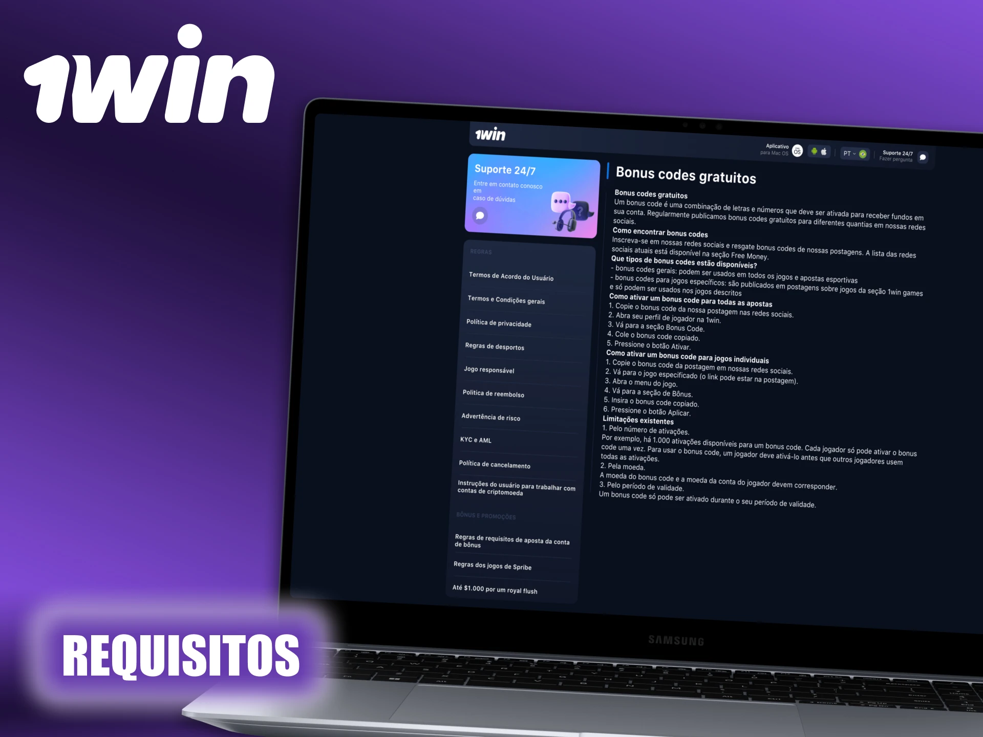 O código de bónus 1Win tem alguns termos e condições.