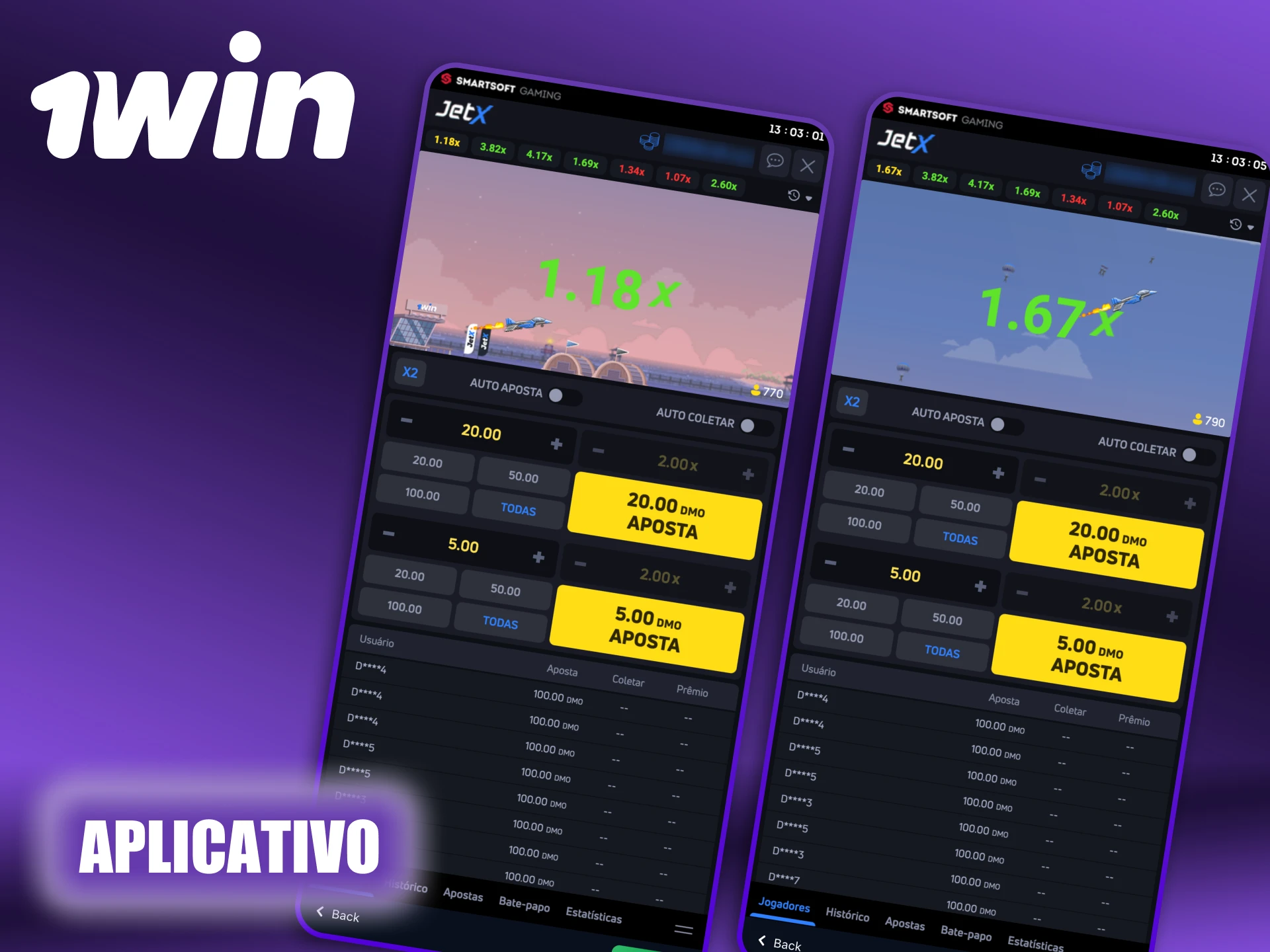Jogue JetX em qualquer lugar com a conveniente aplicação móvel 1Win.