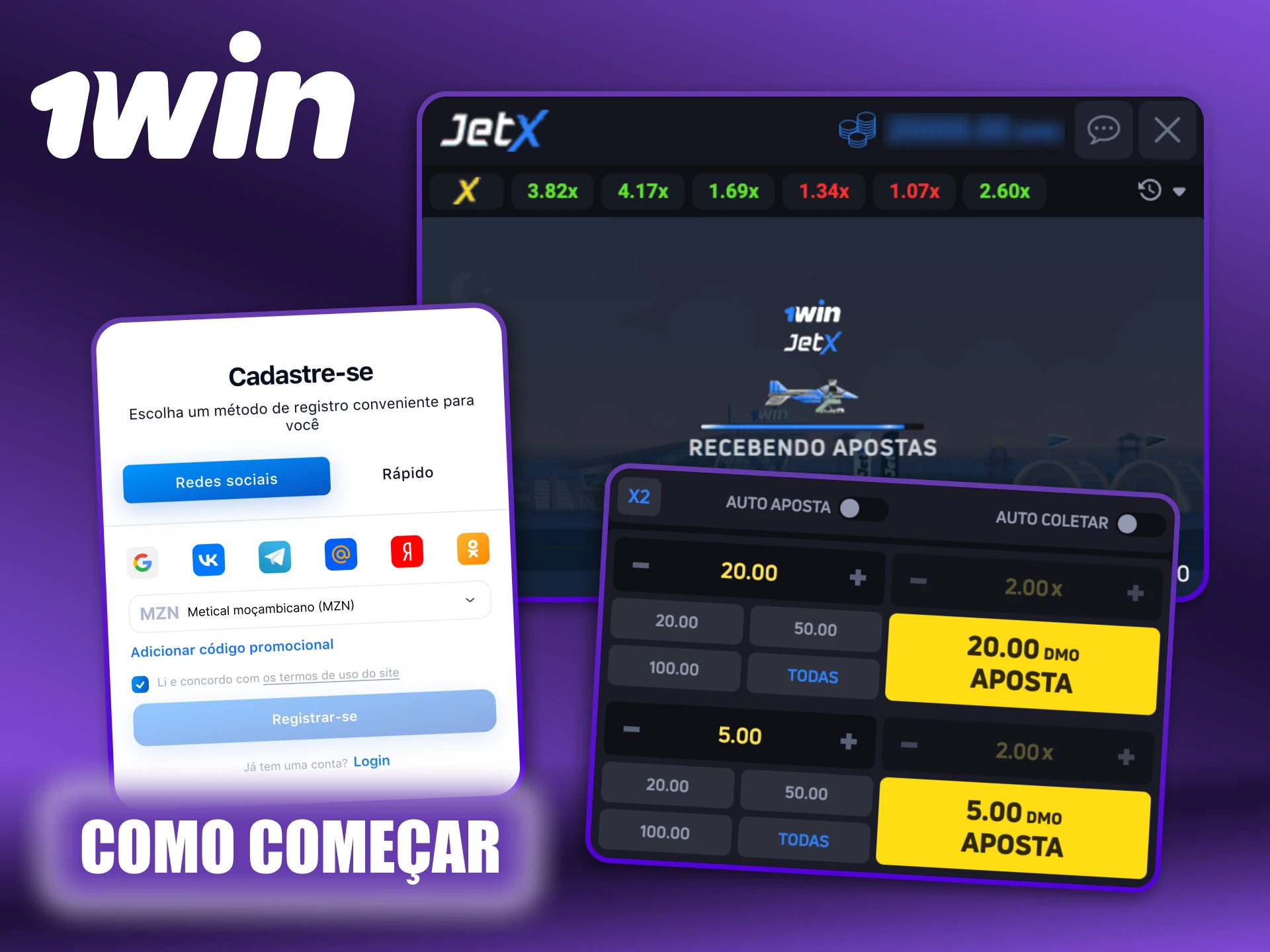 Siga os passos para começar a jogar 1Win JetX.