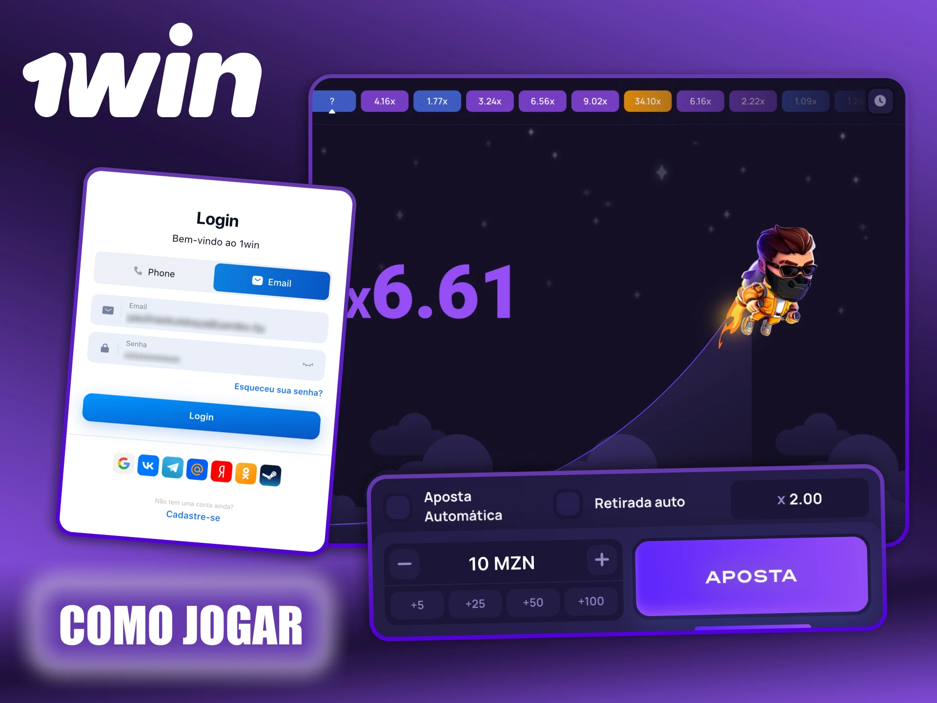 Siga estes passos simples para iniciar o jogo 1Win Lucky Jet.