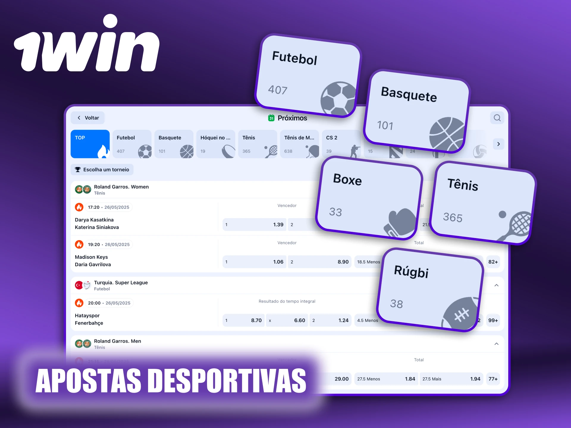 Aposte em dezenas de esportes na casa de apostas 1Win.