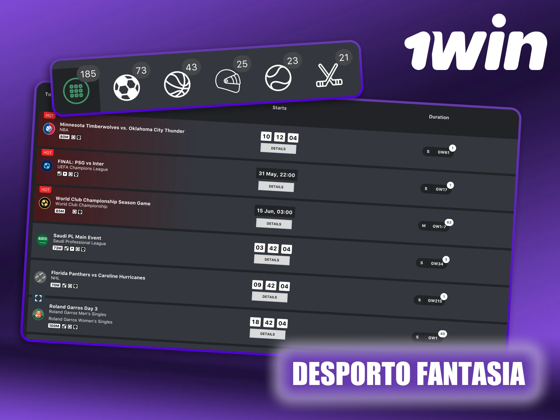 Crie sua própria equipe no 1Win fantasy sports.