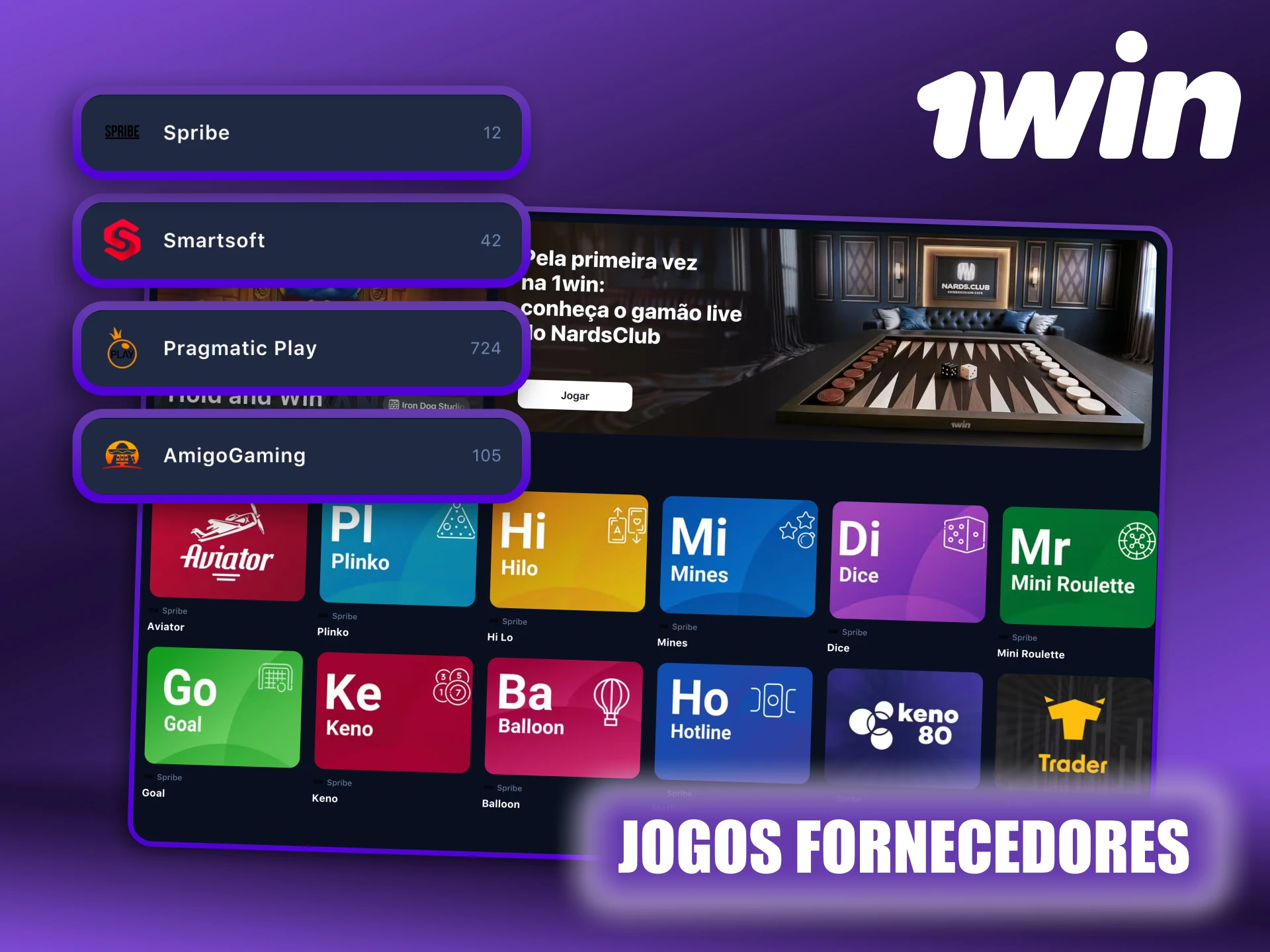 Aproveite os jogos de alguns dos melhores provedores no 1Win.