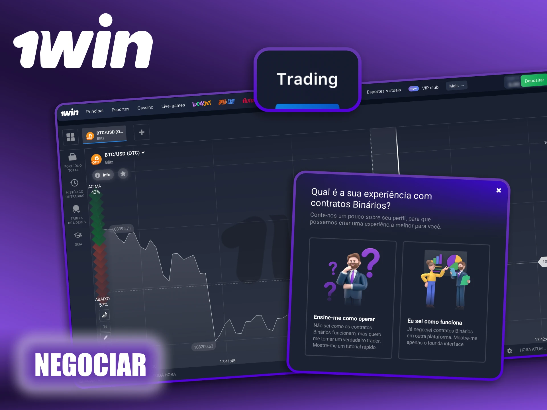 Experimente negociar com a plataforma oficial da 1Win.